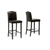 Baxton Studio BBT5111 Bar Stool-Brown Libra Dark Brown Modern Bar Stool With Nail Head Trim Set of 2